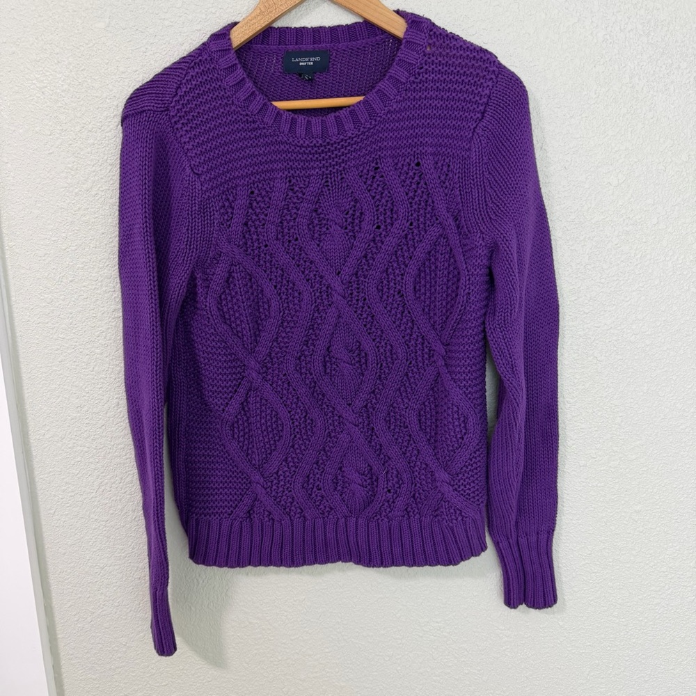 Lands' End Drifter Vibrant Purple Crew Neck Sweater 100% cotton size small